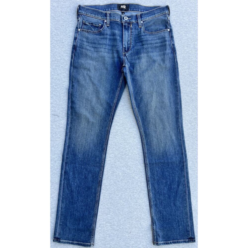 PAIGE Federal Slim Straight Stretch Jeans Medium Wash Blue 32 x 32 NWT - Picture 10 of 11